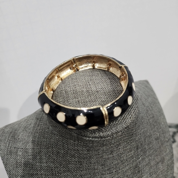 Black & White Polka Dot Enamel Stretch Bangle Bracelet – Retro Style 3" - Picture 2 of 5
